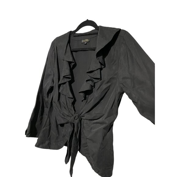 Isabel Women's Top Blouse Ruffled Front Tie Black Size Medium - Picture 3 of 5